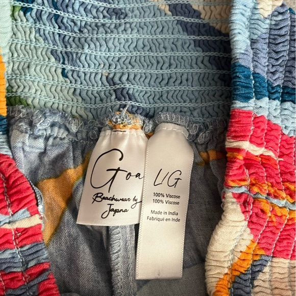 [L] Goa Beachwear By Japna Red Orange Palazzo Jumpsuit wide leg Tropical smock - Picture 8 of 8